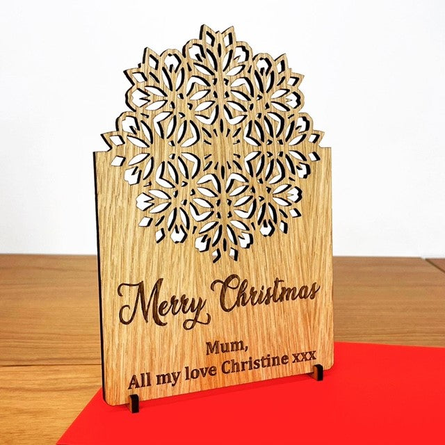 Snowflake Cut Out Wooden Xmas Card