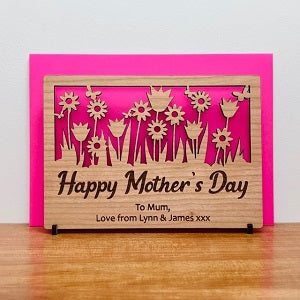 &#39;Spring Flowers&#39; Mother&#39;s Day Wooden Card