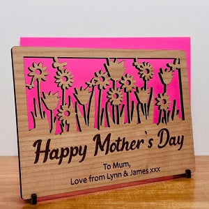 &#39;Spring Flowers&#39; Mother&#39;s Day Wooden Card