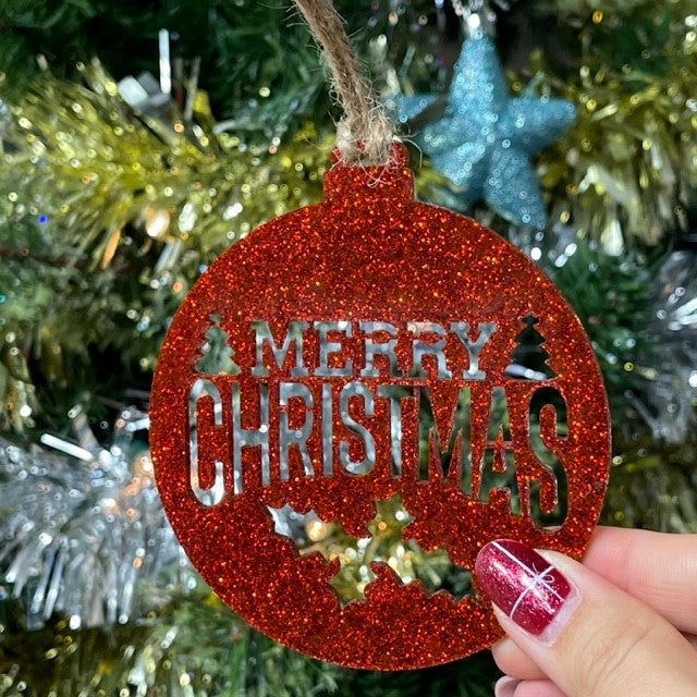 Merry Christmas Holly Bauble Tree Decoration