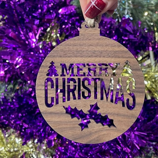 Merry Christmas Holly Bauble Tree Decoration