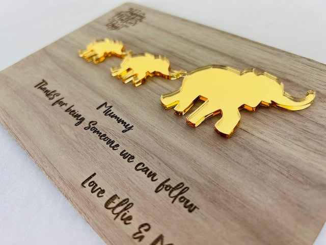 Carte en bois fête des mères maman et bébé éléphant