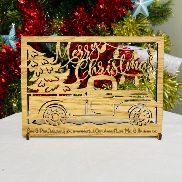 Carte de Noël en bois « Xmas Truck Delivery »