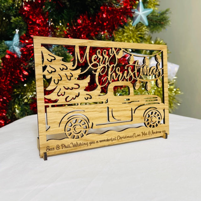 Carte de Noël en bois « Xmas Truck Delivery »