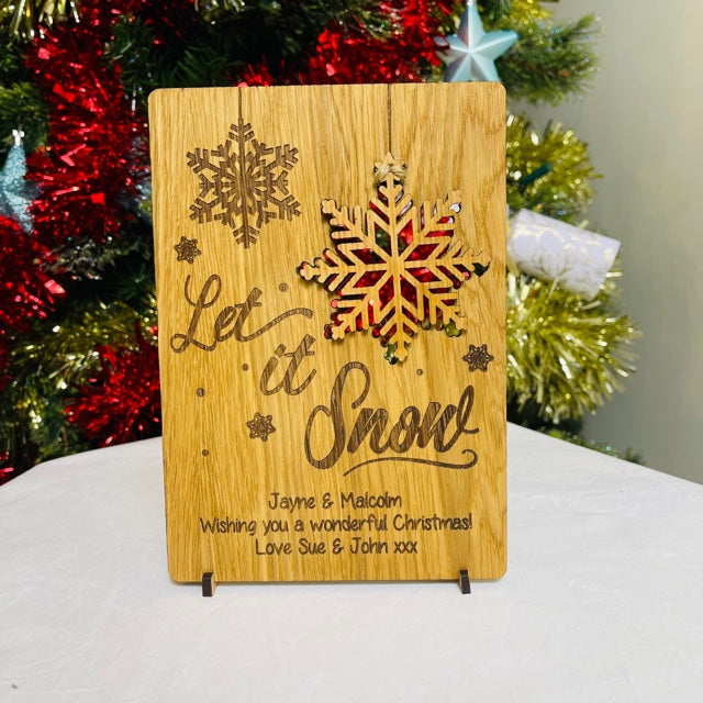 Snowflake Wooden Christmas Card with pop-out Tree Decoration