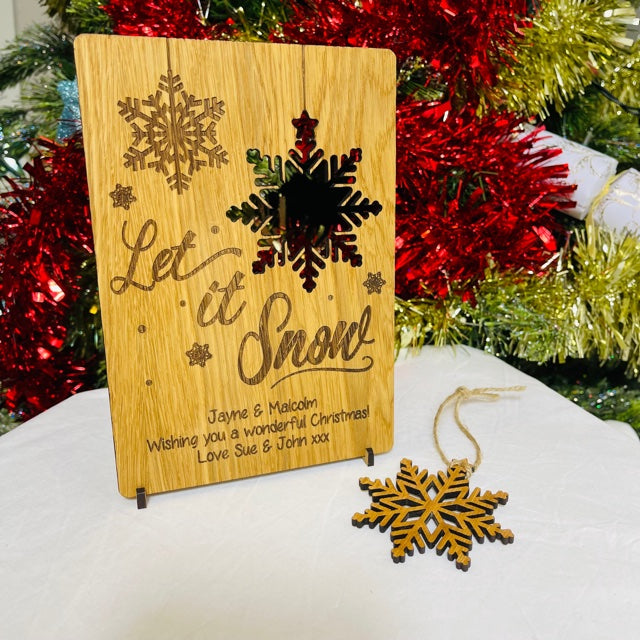 Snowflake Wooden Christmas Card with pop-out Tree Decoration