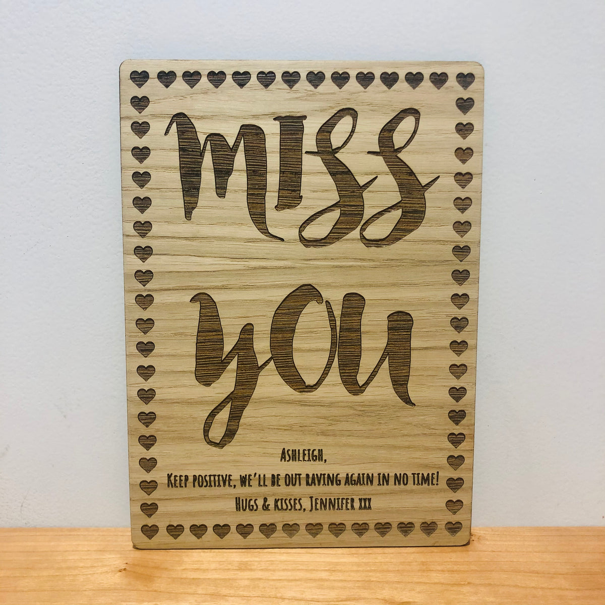 &#39;Miss You&#39; Wooden Card