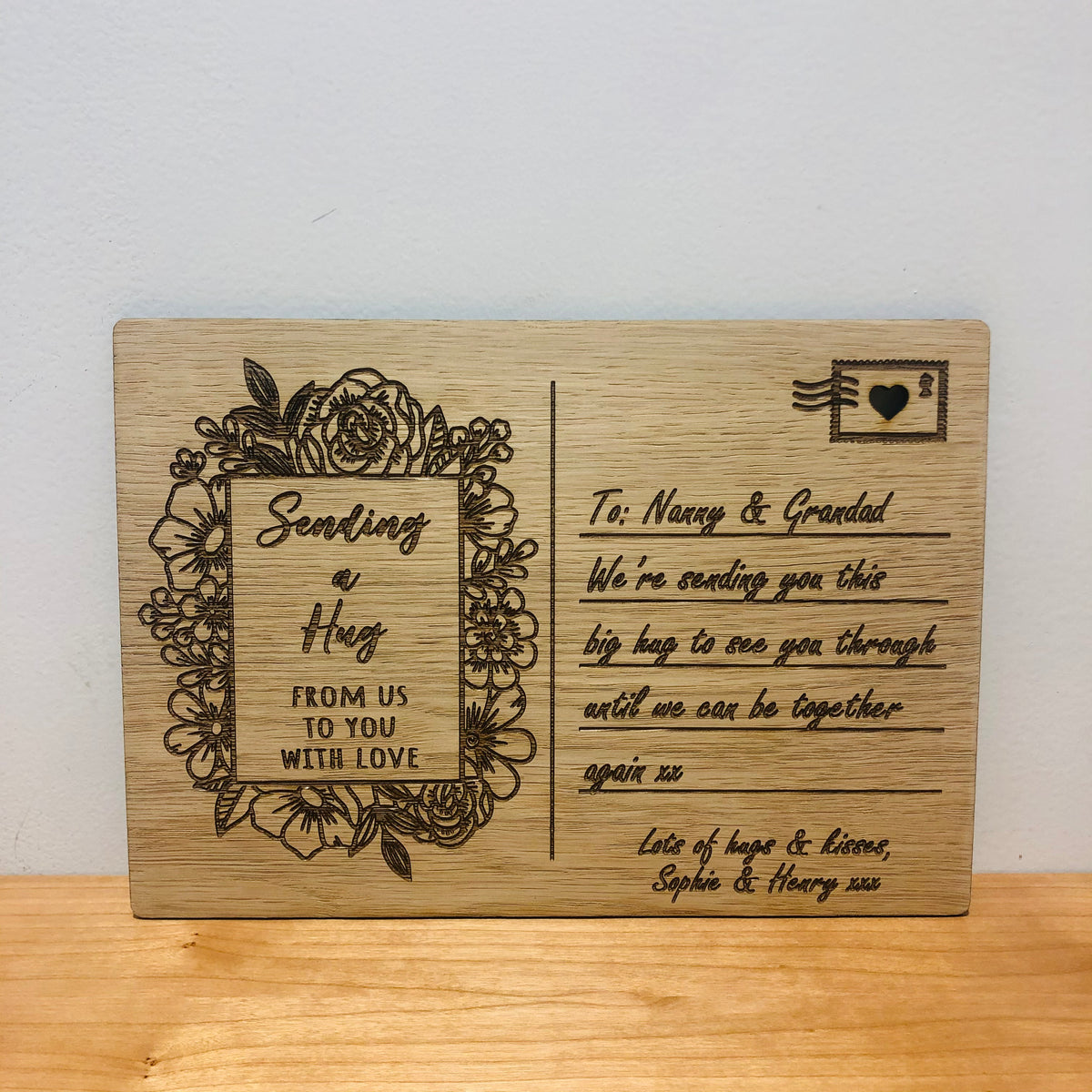 &#39;Sending a Hug&#39; Wooden Post Card