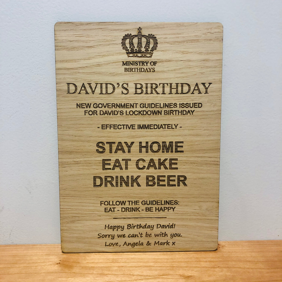 &#39;Government Guidelines&#39; Wooden Birthday Card