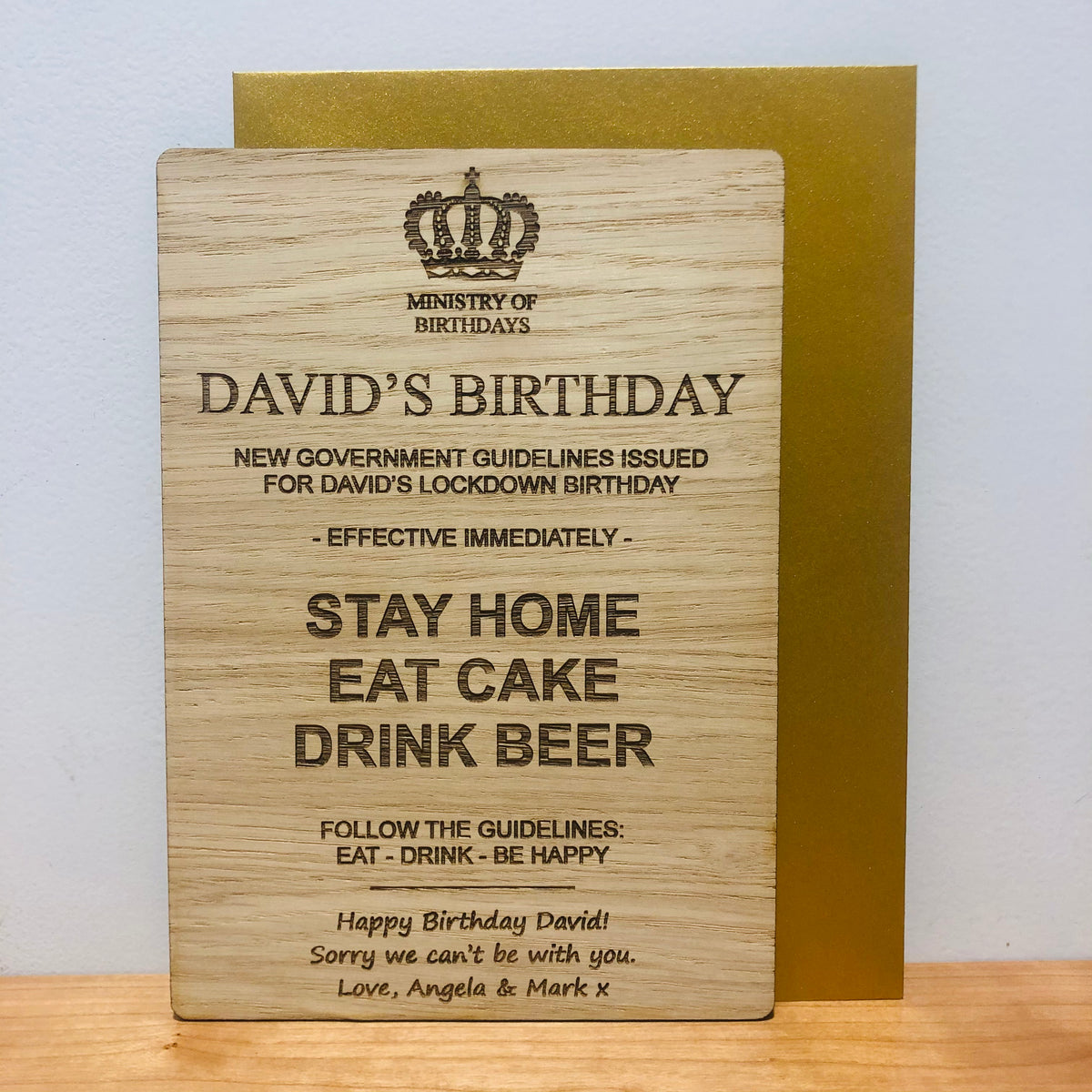 &#39;Government Guidelines&#39; Wooden Birthday Card