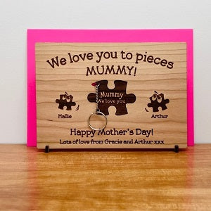 &#39;We love you to pieces&#39; Mother&#39;s Day Wooden Card &amp; Keyring