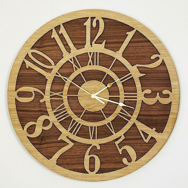 Layered Oak &amp; Walnut Wall Clock