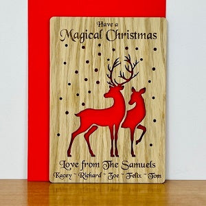 Snowy Reindeer Wooden Cut Out Christmas Card