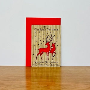 Snowy Reindeer Wooden Cut Out Christmas Card