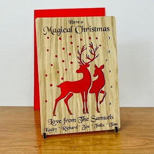 Snowy Reindeer Wooden Cut Out Christmas Card