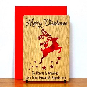 Reindeer Cut Out Wooden Xmas Card