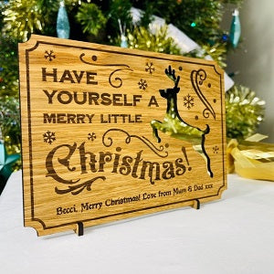 Reindeer Cut Out Wooden Christmas Card