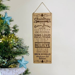 Family &#39;Christmas Rules&#39; Hanging Sign