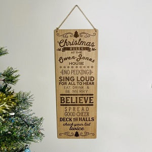 Family &#39;Christmas Rules&#39; Hanging Sign