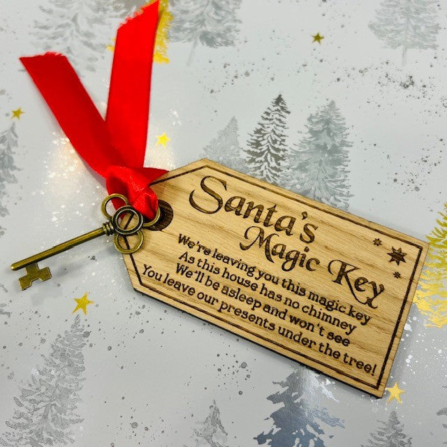 Santa's Magic Key- Oak Engraved Christmas Eve Kids Treat with Gold