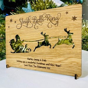&#39;Sleigh Bells Ring&#39; Wooden Cut Out Christmas Card