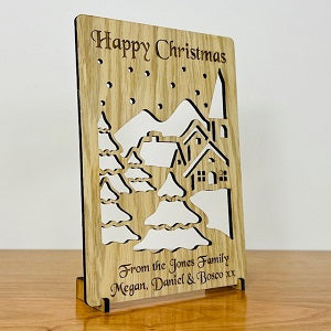 Snowy Scene Wooden Cut Out Christmas Card