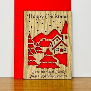 Snowy Scene Wooden Cut Out Christmas Card
