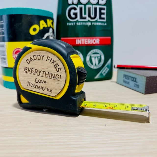 &#39;Daddy Fixes Everything!&#39; Stanley Tape Measure