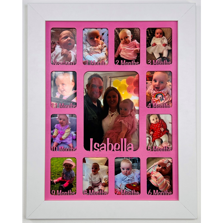 Newborn Baby 1st Year Personalised Photo Frame 1-12 months (White Frame and Baby Blue Insert)