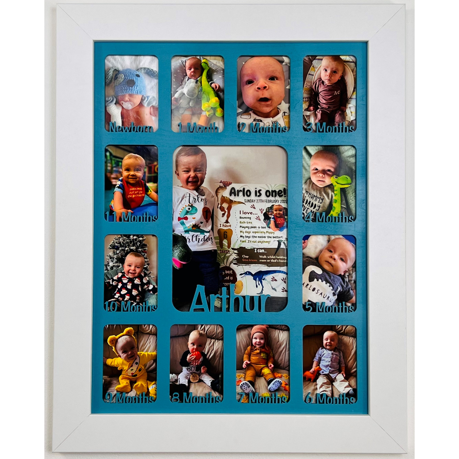 Newborn Baby 1st Year Personalised Photo Frame 1-12 months (White Frame and Pink Insert)