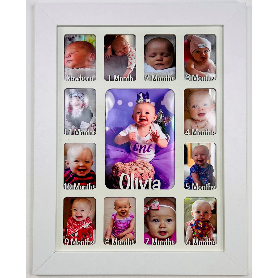 Newborn Baby 1st Year Personalised Photo Frame 1-12 months (White Frame and White Insert)