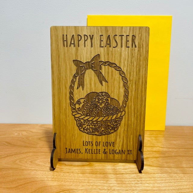 Easter Basket &#39;Happy Easter&#39; Wooden Card