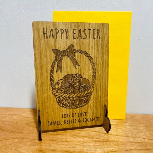 Easter Basket &#39;Happy Easter&#39; Wooden Card