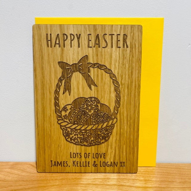 Easter Basket &#39;Happy Easter&#39; Wooden Card