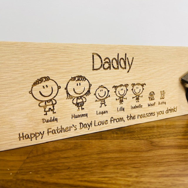 OUR BEST SELLER! “Dad’s Family” Solid Oak Bottle Opener Plaque