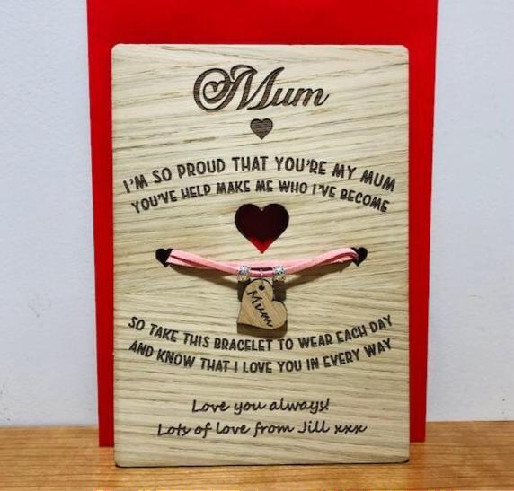 Happy Mother&#39;s Day Wooden Card &amp; Bracelet