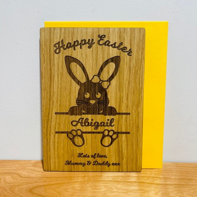 Easter Bunny &#39;Happy Easter&#39; Wooden Card