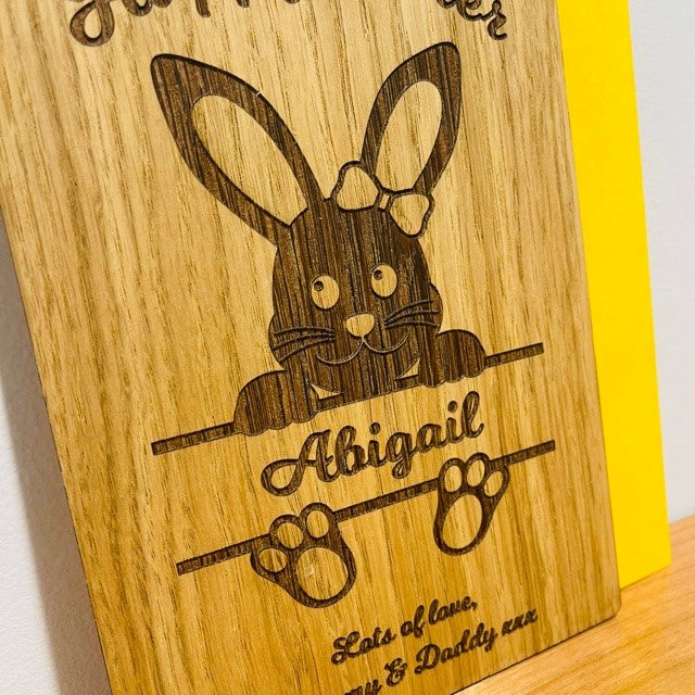 Easter Bunny &#39;Happy Easter&#39; Wooden Card