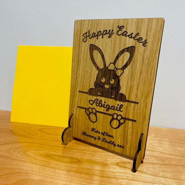 Easter Bunny &#39;Happy Easter&#39; Wooden Card