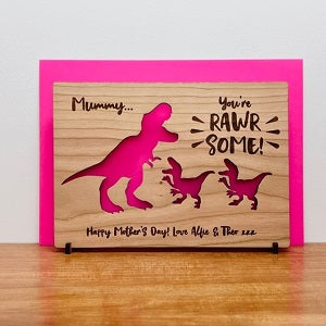 Mother&#39;s Day Mum &amp; Baby Dinosaur Wooden Card