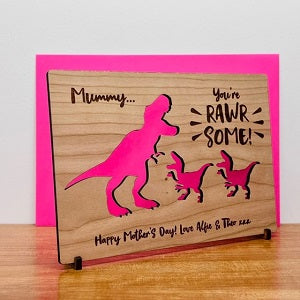 Mother&#39;s Day Mum &amp; Baby Dinosaur Wooden Card