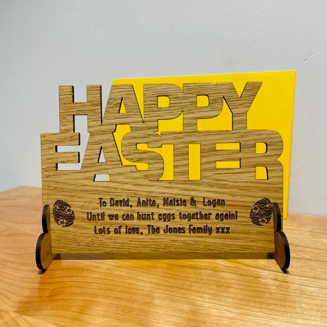 &#39;Happy Easter&#39; Cut Out Wooden Card