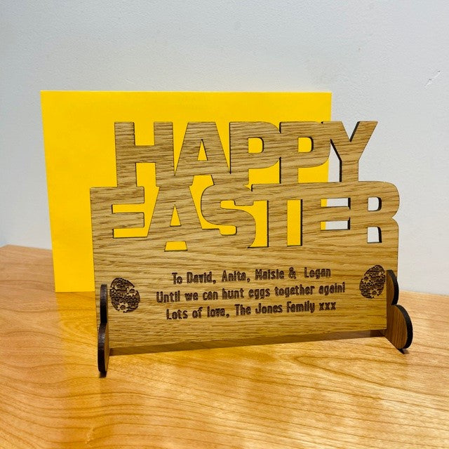 &#39;Happy Easter&#39; Cut Out Wooden Card