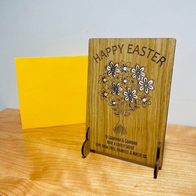 Bunch of Flowers &#39;Happy Easter&#39; Wooden Card