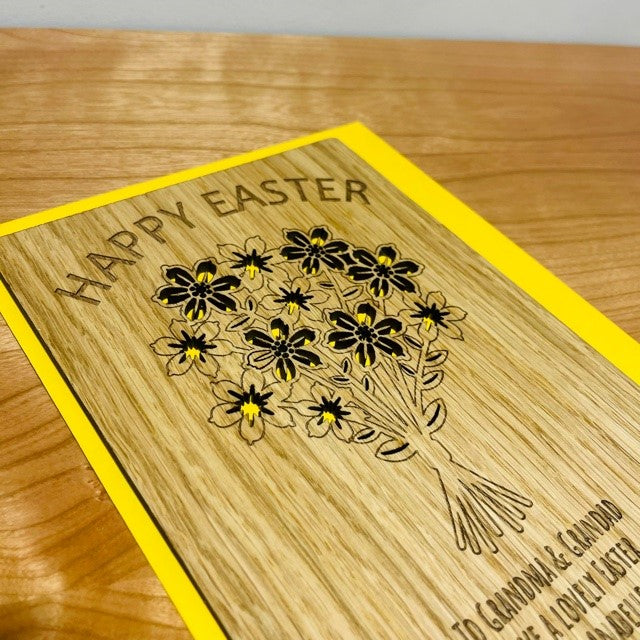 Bunch of Flowers &#39;Happy Easter&#39; Wooden Card