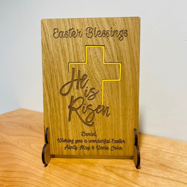 &#39;He is Risen&#39; Easter Blessing Wooden Card