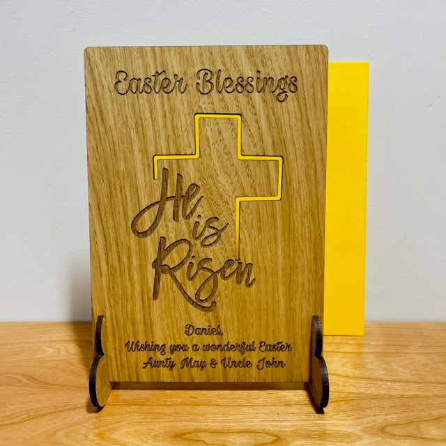 &#39;He is Risen&#39; Easter Blessing Wooden Card