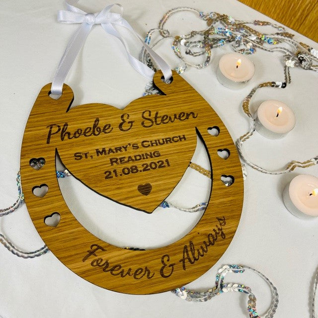 Wooden Wedding Lucky Horseshoe Keepsake Gift