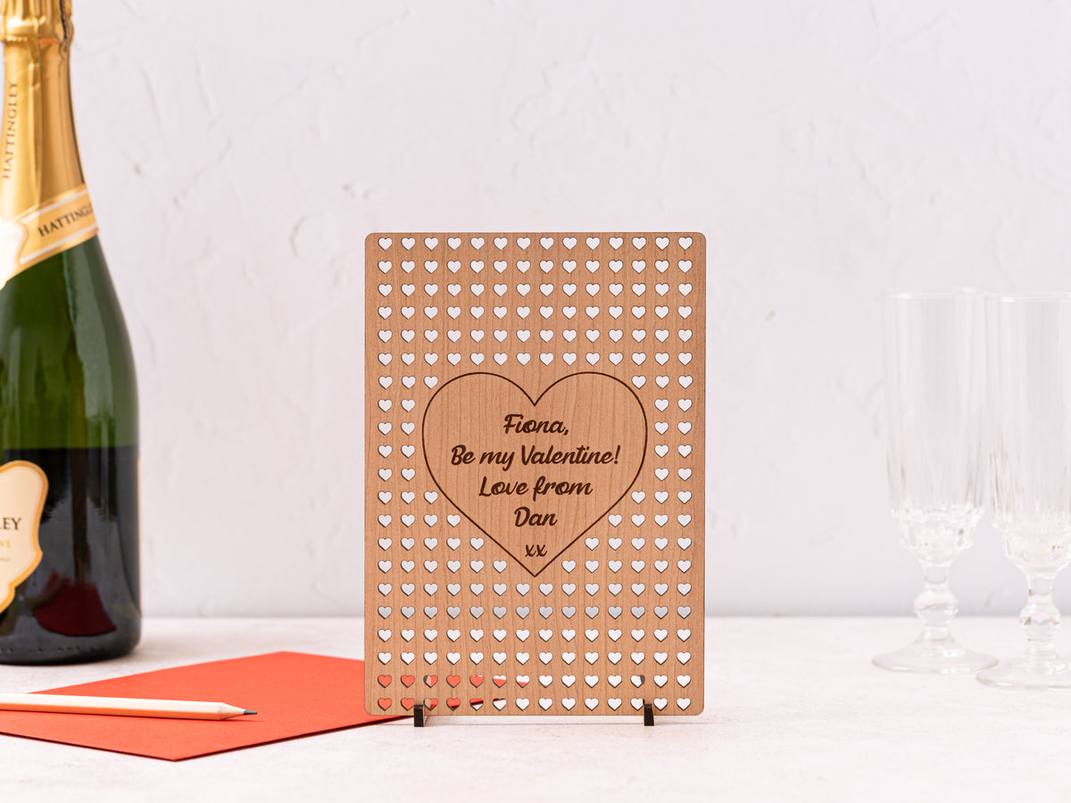 Small Hearts Cut Out Wooden Valentine&#39;s Day Card