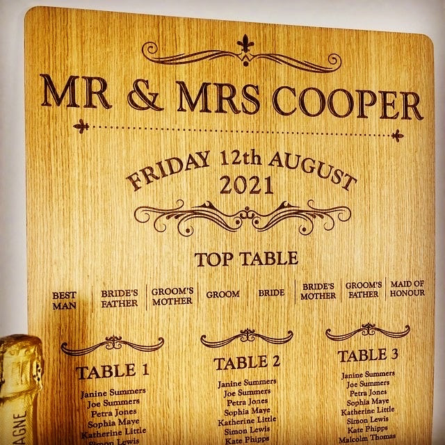 Wood Engraved Wedding Table / Seating Plan